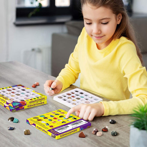 XXTOYS Rocks Collection 25PCS Rock and Mineral Education Set Gemstones for Kids Geology Gem Kit with Healing Chakra Gemstones, Tumbled Stones and ...