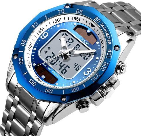 VIGOROSO Men's Solar Powered Quartz Stainless Steel Analog Digital Wrist Watch for Men...