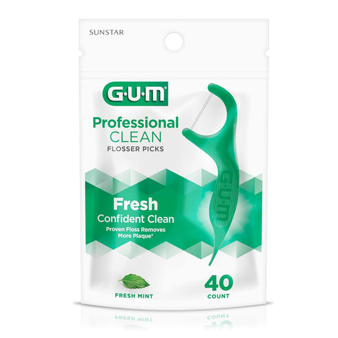 GUM Professional Clean Floss Picks - Extra Strong Shred-Resistant Floss, Easy Grip Handle - Dental Flossers for Adults - Fresh Mint Flavor, 40ct (...