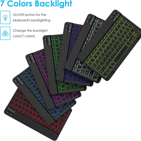 LAMA 7 Colors Backlit Universal Bluetooth Keyboard and Mouse, Ultra-Slim Rechargeable Wireless Keyboard and Mouse for iPad/iPad Mini/iPad Air iPad...