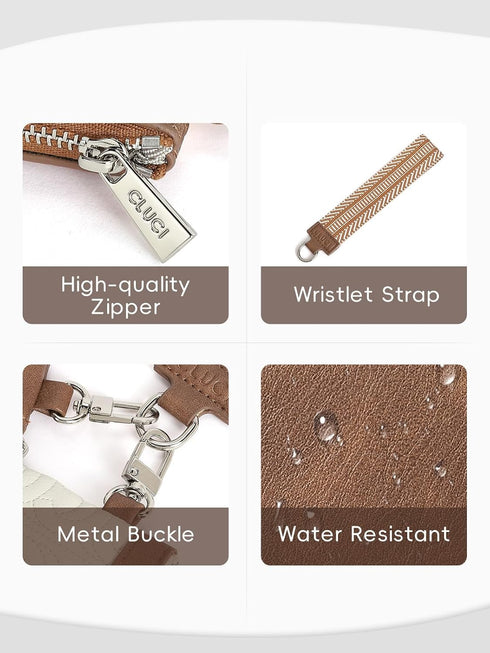 CLUCI Keychain Wallet for Women PU Leather Coin Purse Detachable Dual Pouch Wristlet Wallet Zipper Pocket Beige With Brown...