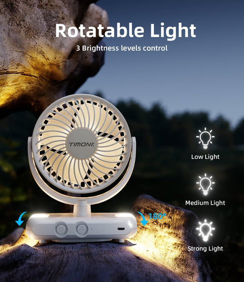 Portable Camping Fan with LED Lantern, USB Rechargeable Tent Fan with Hanging Hook, 4 Speeds Adjustable Small Personal Fan, Faster Cooling, Ultra ...