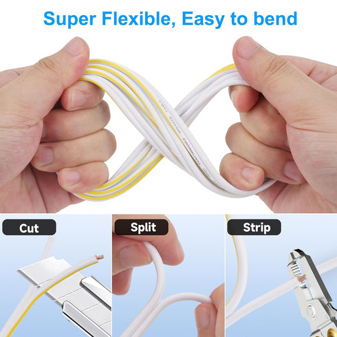 14AWG Speaker Wire 25 FT, 14/2 Gauge Audio Speaker Wire, for Car Speakers Stereo, Home Theater, Automotive Wire, White Jacket with Yellow Polarity...