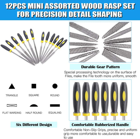 Glarks 18Pcs Assorted Wood Rasp Set Include 12Pcs Mini Hand Metal Files, A Brush and Storage Box with 4Pcs Sandpaper for Fixing Jewelers Diamond W...