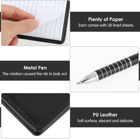 Sibba Mini Pocket Notebook, Notepad Holder with 50 Lined Sheets, 3 x 5 Inch Pocket Notebook with Metal Pen, Small Leather Notebook (A7, Black)...