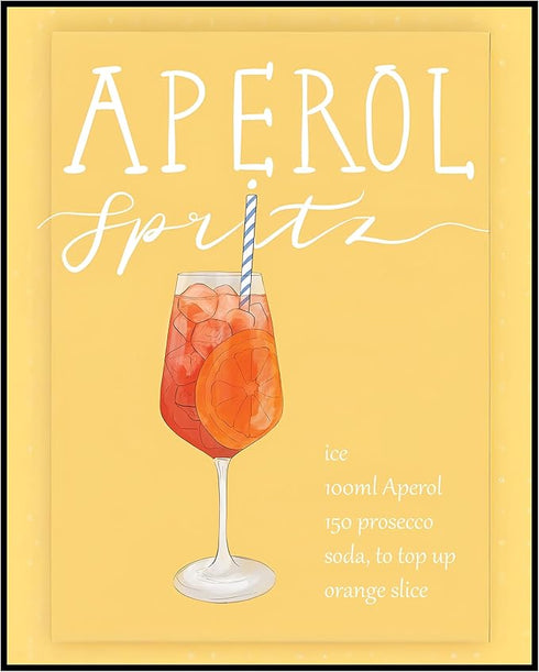 Posterizer 1 pcs-Retro Aperol cocktail print with recipe-Kitchen & Bar Art-GIft for Men Women Teens-Art for Cafe, Restaurant, Coffee Bar - unframe...