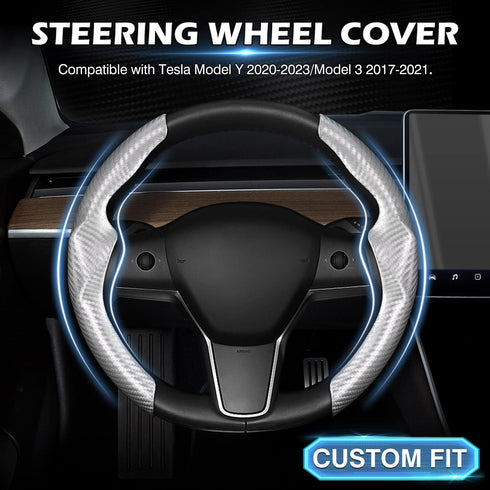 Cartist Carbon Fiber Steering Wheel Cover Custom Fit for Tesla Model 3 2017-2023 2024 and Model Y 2020-2023 2024 Anti Skid Leather Car Segmented S...