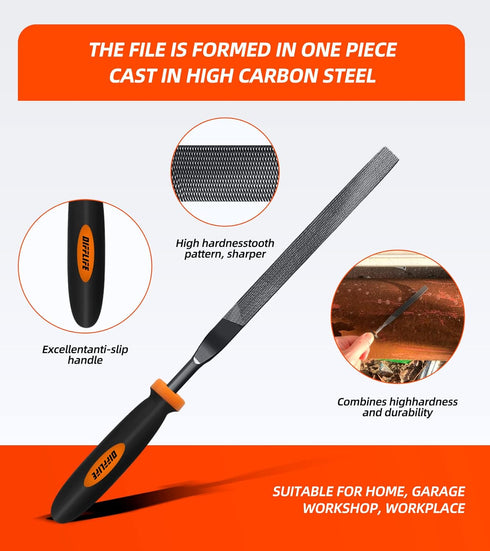 Needle File Set (Carbon Steel 6 Piece-Set) File Handles, Hardened Alloy Strength Steel - Set Includes Flat, Flat Warding, Square, Triangular, Roun...