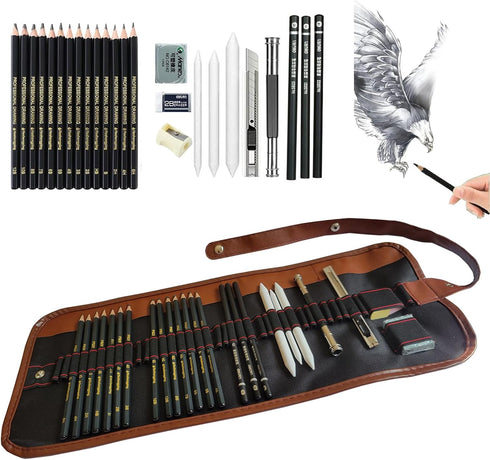 Drawing Pencils, 24pcs Art Supplies Sketching Pencil Set with Graphite Pencils Include 12B 10B 8B 7B 6B 5B 4B 3B 2B B HB 2H 4H 6H Charcoal Pencils...