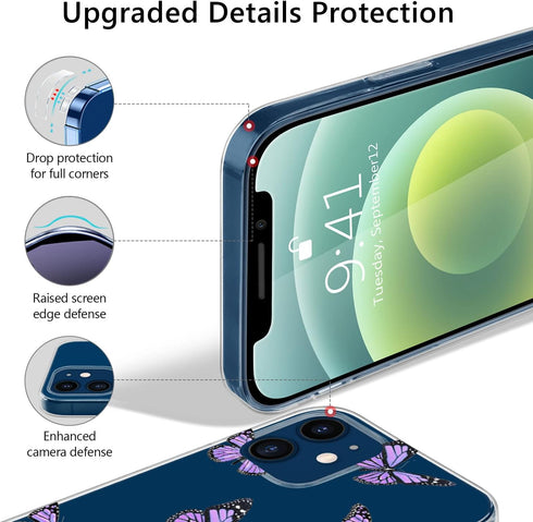 Idocolors Cute Butterfly Case for iPhone 7/iPhone 8,Clear Soft Bumper TPU Ultra Slim Shockproof Design Protective Cover,Girly Purple Butterfly for...