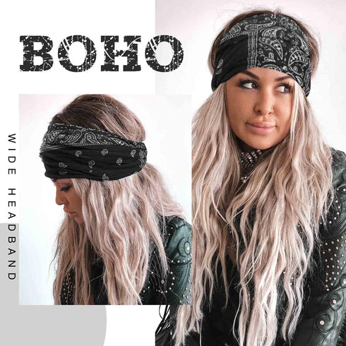 Wide Headbands Women Knotted Turban Headband Elastic Non Slip Hairbands Floral Workout Headbands Yoga Cotton Hair Scarfs Boho Head Wraps Fashion H...