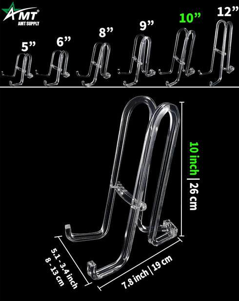 AMT 10 Inch Acrylic Plate Stands for Display - Holder Stand + Frame holder stand Picture, Decorative Plate, Book, Photo Easel (10 Inch)...