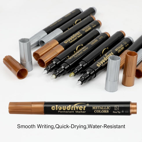 Metallic Permanent Markers, Gold and Silver Metallic Marker Pens, 24 Count, Fine and Chisel Point For Rock Painting, Black Paper, Card Making, Scr...