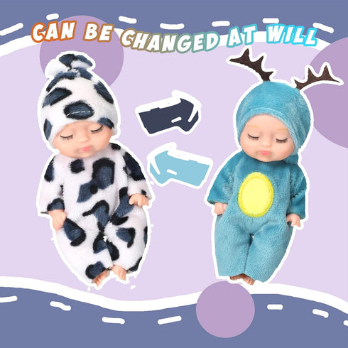 Leitee 6 Pcs 4 Inch Mini Baby Dolls Gift Set, Mini Reborn Baby Dolls Bulk, Realistic Baby Doll with Animal Clothes, Lifelike Cute Small Baby Doll ...