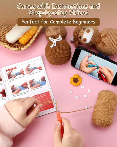 CiyvoLyeen Highland Cow Crochet Kit for Starters Animals Crochet Kit with Step-by-Step Video Tutorials Learn to Crochet Kits Gift Stuffs Crafts fo...