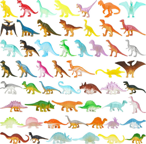 ONEST 55 Pieces Mini Dinosaur Figurines Playset Hand Painted Tiny Dinosaurs Party Favors Cake Toppers Dinosaur Figures Toys Small Luminous Dinosau...