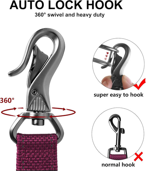 TwoEar 4FT 1IN Strong Rose Dog Leash with 2 Padded Handles, Traffic Handle Extra Control, Comfortable Soft Dual Handle, Auto Lock Hook, Reflective...