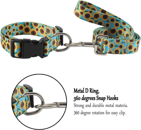 2PCS Sunflower Dog Collars and Pet Floral Leash Set Puppy Adjustable Collars for Small Medium Large Dogs Boys Girls (Large)...