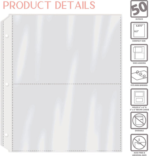 Better Kitchen Products Recipe Card Page Protectors, 100 Count, 4 x 6 inch Pockets, 2 Pockets Per Page, Recipe Book Pocket Page Refill Sheets, 8.5...