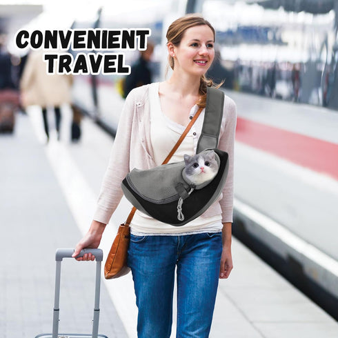 Small Dog Sling Carrier, Mesh Adjustable Pet Sling Carrier Zipper Pocket Breathable Hand Free for Small Medium Dogs Cats Outdoor Travel (up to 5 p...