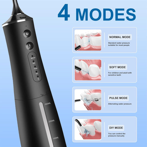 Water Dental Flosser Cordless for Teeth Cleaning Professional - 4 Modes Oral Irrigator 300ML Rechargeable Portable IPX7 Waterproof Powerful Batter...