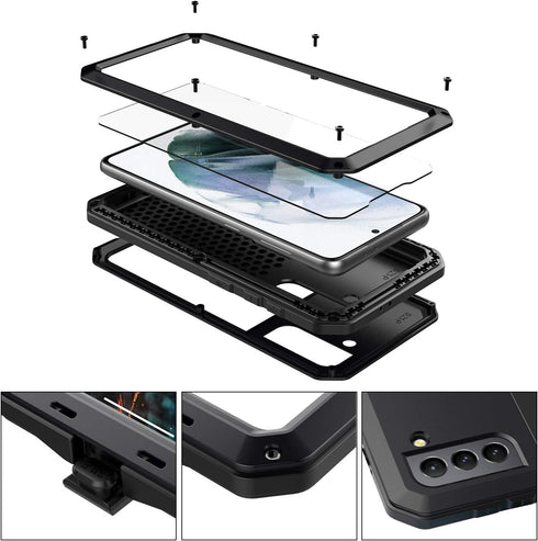Marrkey for Galaxy S21 Plus Case,Full Body Protective Heavy Duty Shockproof Tough Armour Aluminum Alloy Metal Military Case with Silicone Built-in...