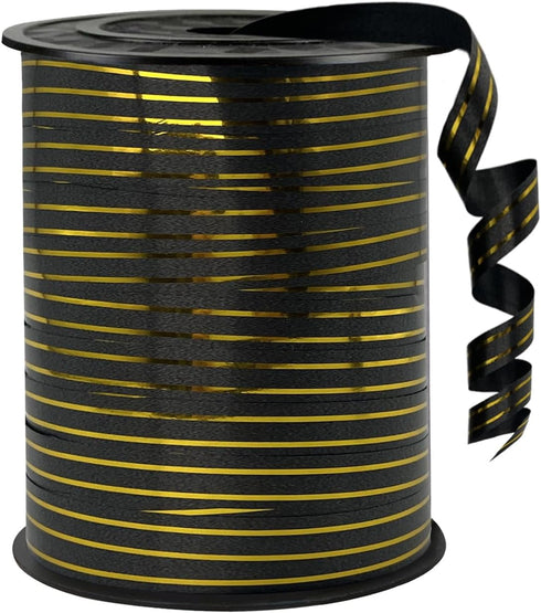 Black Gold Rimmed Curling Ribbon, 219 Yard Ribbon, Curling Ribbon, Ribbon Curling for Present Wrapping, Balloon Ribbon, Birthday, Party, Festival,...