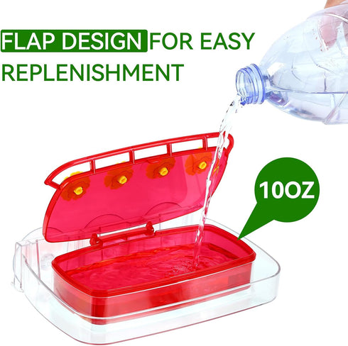 Window Hummingbird Feeder, Plastic Humming Bird Feeder with 3 Strong Suction Cups, Easy to Clean and Refil,Built-in Moat (10oz) (1, Red)...