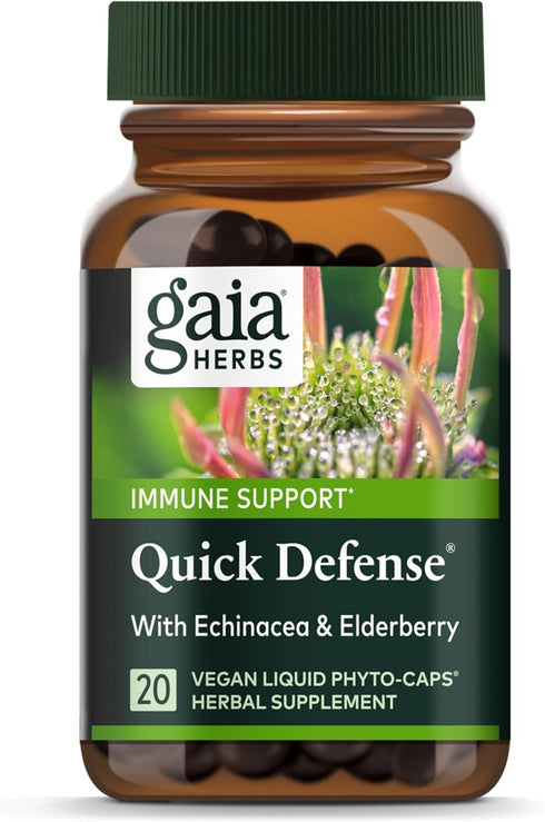 Gaia Herbs Quick Defense - Fast-Acting Immune Support Supplement for Use at Onset of Symptoms - with Echinacea, Black Elderberry, Ginger & Androgr...