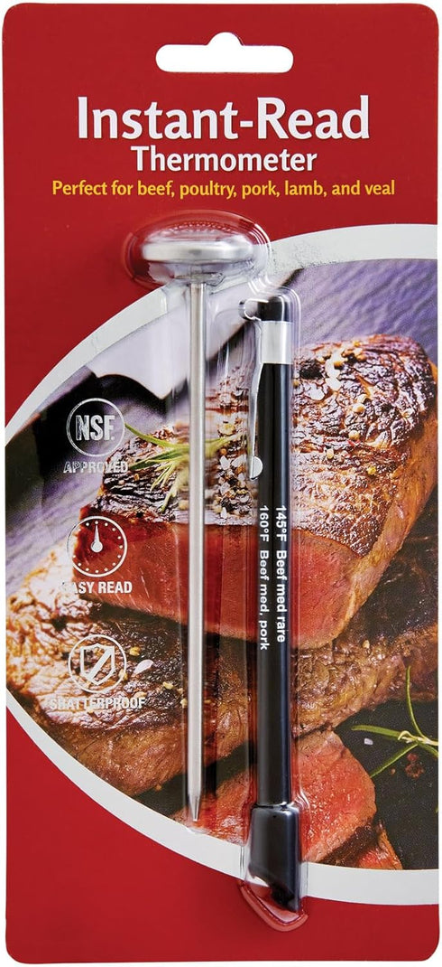 HIC Kitchen Roasting Instant-Read Meat Thermometer, Shatterproof Face, Stainless Steel, Protective Cover and Temperature Chart...