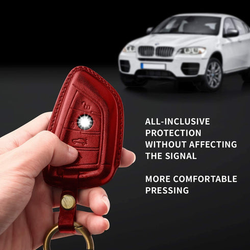 Tukellen for BMW Genuine Leather Key Fob Cover with Keychain Shell for 230i 330i 430i 440i 530e 530i 540i 740i 745e 750i M2 M235i M240i M3 M340i M...