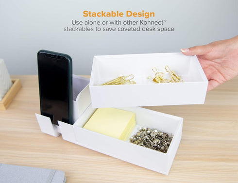 Bostitch Office Konnect Desk Organizer Accessory Tray, Wide, Stacks for Desktop Storage, White...