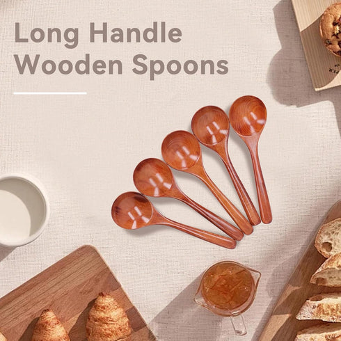 5Pcs Soup Spoons, Wood Soup Spoons Wooden Spoons for Eating Asian Soup Spoon Japanese Style Ramen Noodle Soup Spoons Soup Ladle(Brown)...