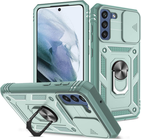 for Samsung Galaxy S21 FE 5G Case Military Grade Drop Shock Protection Cell Phone Cover with Slide Camera Cover Built-in 360° Rotate Ring Stand fo...