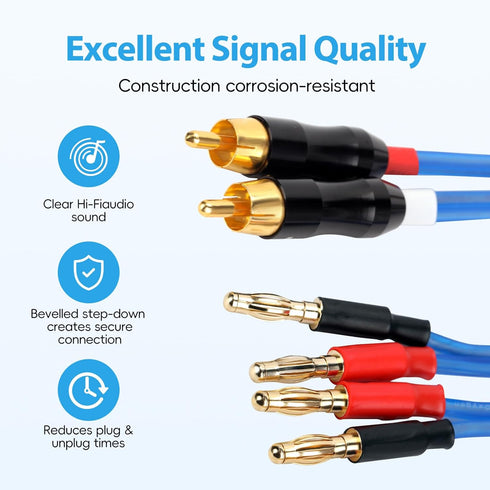 KK Cable Q-P2 18 Gauge OFC Speaker Wire Pair with RCA Male (White & Red) to 2 Pair Banana (4banana) Plugs, Q-P2 (1.5M(4.92ft))...