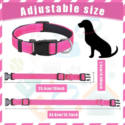 6 Pcs Reflective Dog Collar Soft Padded Breathable Nylon Pet Collar Adjustable Puppy Collar with Safety Locking Buckle for Dogs Cats Puppy Pets Ac...