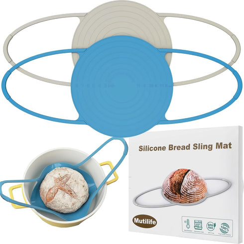 Silicone Sling Bread Dutch Oven: Mutilife Non-Stick & Easy Clean Reusable Baking Mat (Beige & Blue)...
