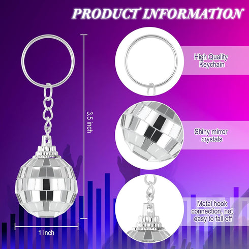 50 Pcs Mirror Disco Ball Keychain Mini 70s Disco Keychain Bulk Disco Party Favors Small Silver Disco Ball Decorations for 1970s Party Graduation S...