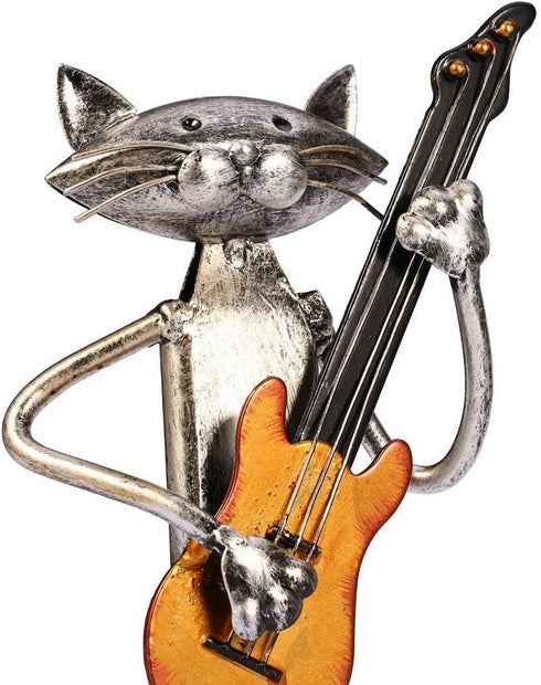 Too-arts A Playing Guitar Cat Metal Sculpture Iron Statue Handwork Handicrafts, 3 Funny Design...