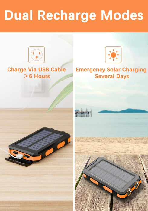Solar Charger 20000mAh Power Bank Portable Solar Phone Charger, Camping Waterproof External Battery Charger for Cell Phone, 2 USB/LED Flashlight w...