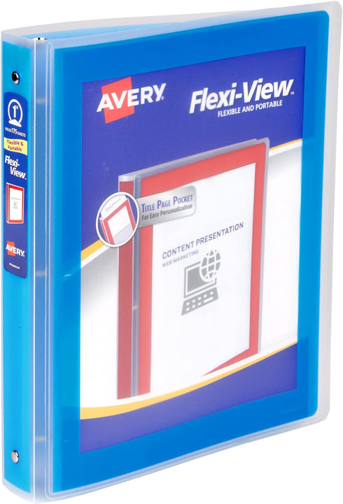 Avery Flexi-View 3 Ring Binder, 1 Inch Round Rings, 1 Blue Binder (17607)...
