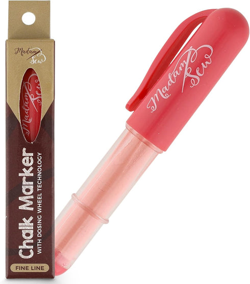 Madam Sew Chalk Fabric Marker for Sewing, Quilting & Crafting | Red |Tailors Liner Pen Creates Consistent Erasable Lines with Dosing Wheel Technol...