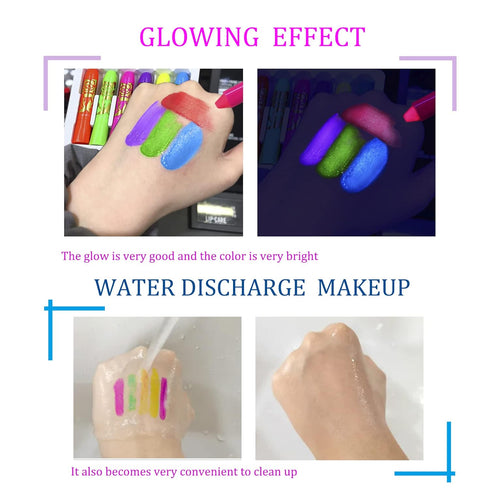 Glow in The Black Light Face Paint Crayons Kit, UV Black Light Makeup Neon Face and Body Paint Sticks Markers for Mardi Gras Halloween Masquerades...