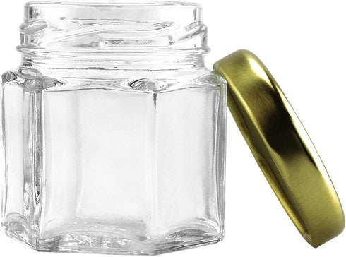 Cornucopia Brands Mini Hexagon Glass Jars (1.5oz, 48-Pack); Tiny Hex Jars w/Gold Lids for Spices, Gifts, Party Favors, DIY and More, 3-Tablespoon ...