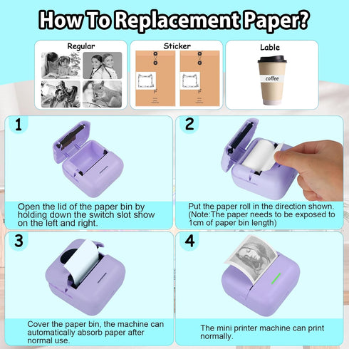 HuiJuKeJi Mini Sticker Printer Bluetooth Smart Pocket Inkless Thermal Printer with 11 Rolls Thermal Paper and Sticker for iOS&Android, Portable Re...