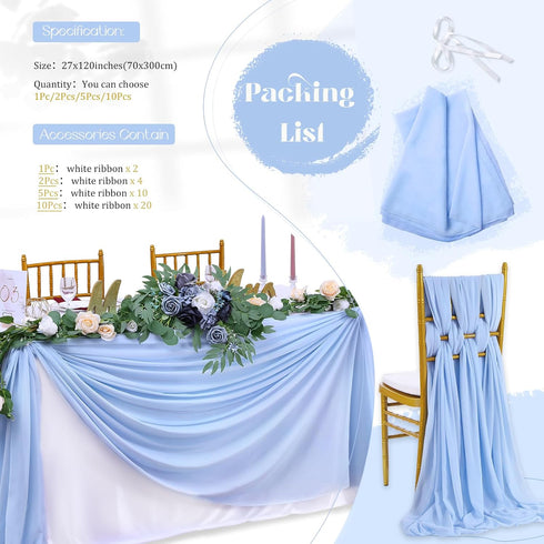 Blue Chiffon Table Runner 10Ft Long 27x120 Inches Romantic Wedding Linens Sheer Bridal Party Table Decorations...