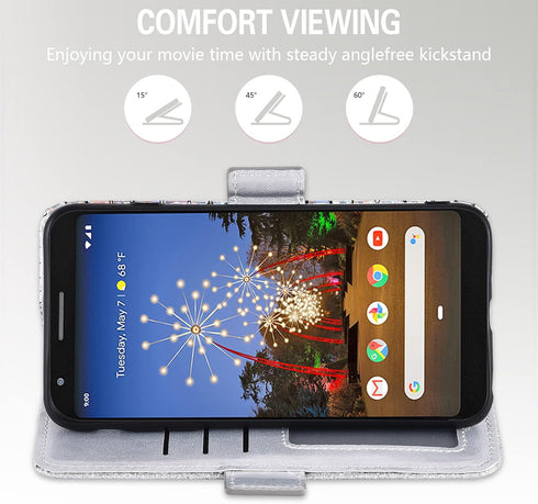 Asuwish Phone Case for Google Pixel 3a Wallet Cover with Tempered Glass Screen Protector and Wrist Strap Flip Card Holder Bling Glitter Stand Cell...