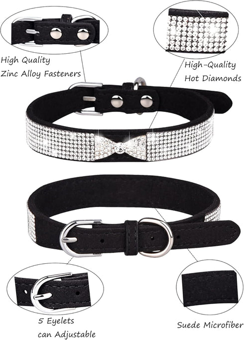 Dog Collar for Small Dogs, Adjustable Leather Suede Bling Dog Collars?Pink Dog Collar Cat Collar, Rhinestone Dog Collar (XS, black4)...