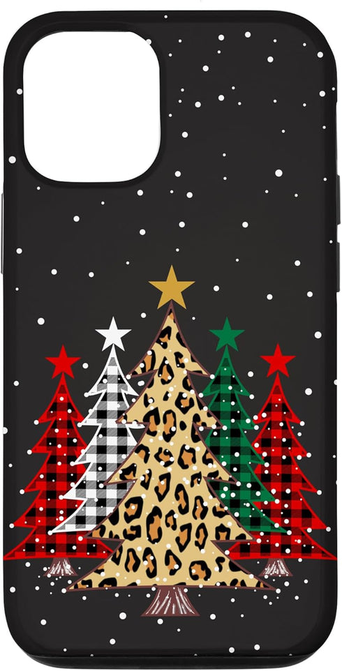 iPhone 12/12 Pro Merry Christmas Trees with Buffalo Plaid & Leopard Design Case...