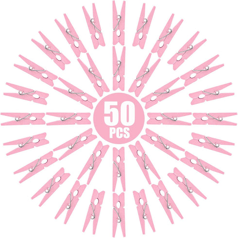 50pcs Pink Wooden Small Clothespins Photo Clips Wood Paper Peg Pin Craft Clips for Wall Hanging Pictures Clothing Jewelry Items Home Party Wedding...